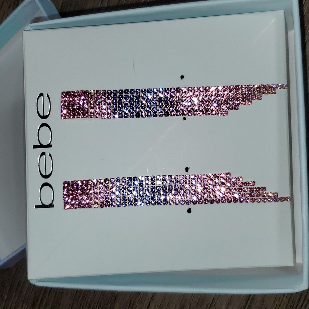 bebe pink and purple rhinestone waterfall cascade earrings